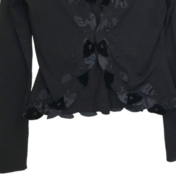 Nougat London Silk Velvet Embellished Floral Cardigan Fitted Knit Sweater Top L - Picture 10 of 16